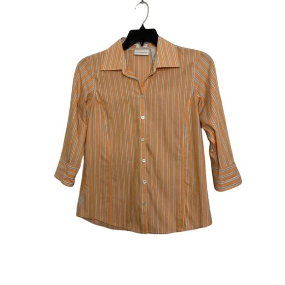 Liz Claiborne Non-Iron Women's Striped Button Down Collared Cotton Blouse - Picture 2 of 11